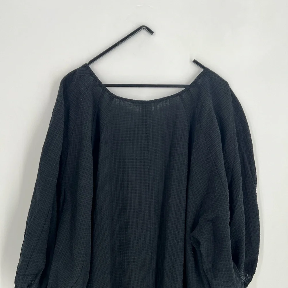 H&M Black Woven V Neck Balloon Sleeve Flared Skirt Mini Dress - Picture 8 of 8